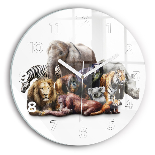 Round glass wall clock Wild animals