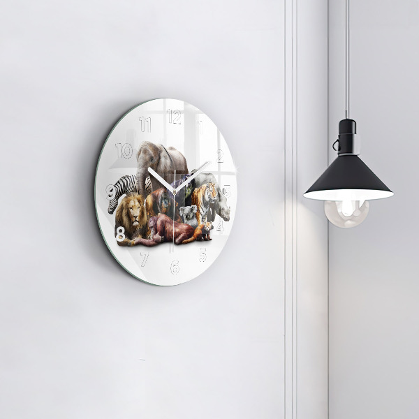 Round glass wall clock Wild animals