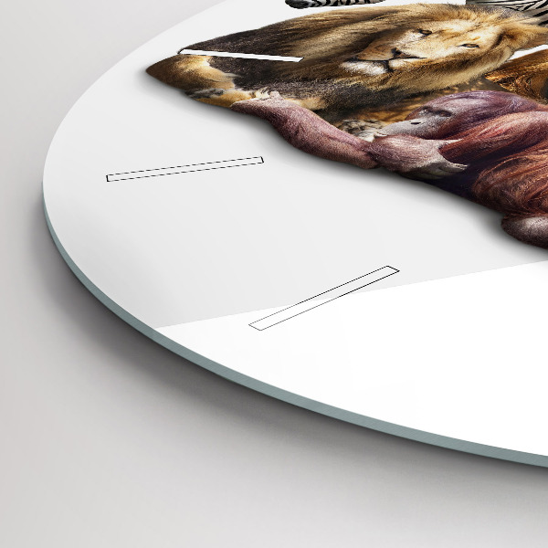 Round glass wall clock Wild animals