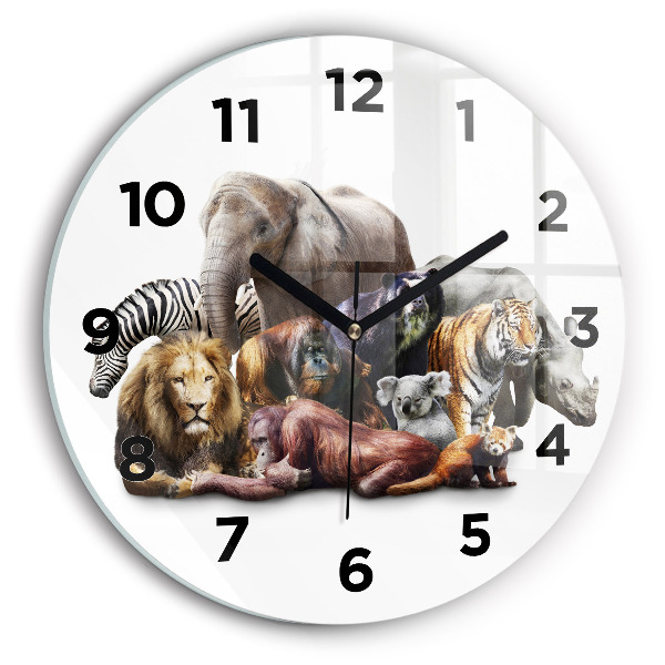Round glass wall clock Wild animals