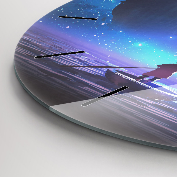 Round glass wall clock Fantasy sailing ship