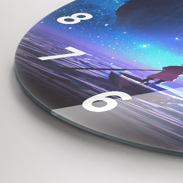 Round glass wall clock Fantasy sailing ship