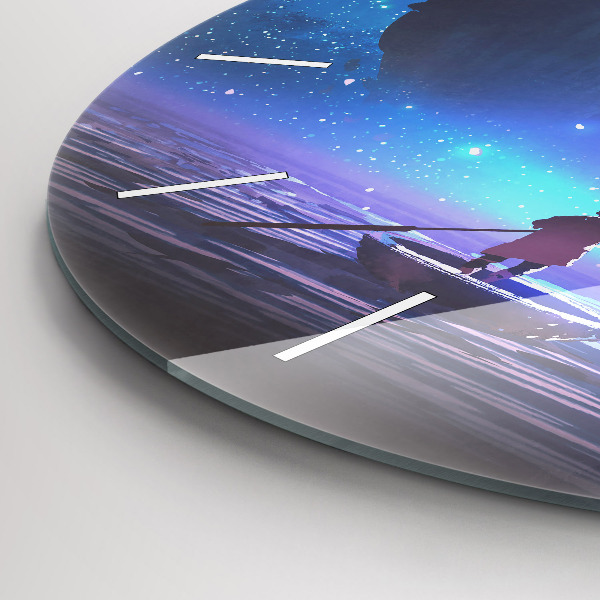 Round glass wall clock Fantasy sailing ship