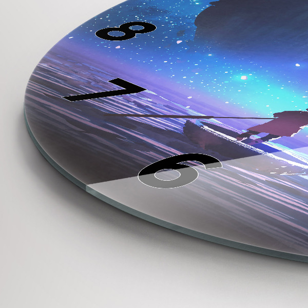 Round glass wall clock Fantasy sailing ship