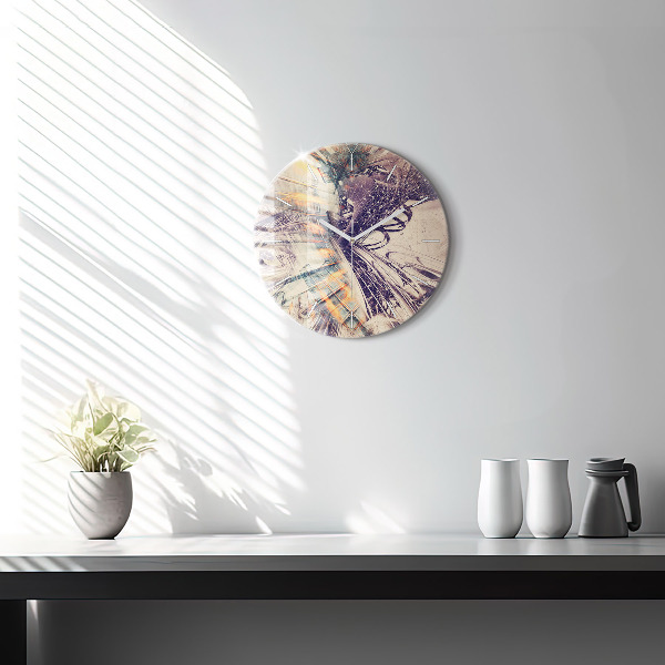 Round glass wall clock Abstract mechanism