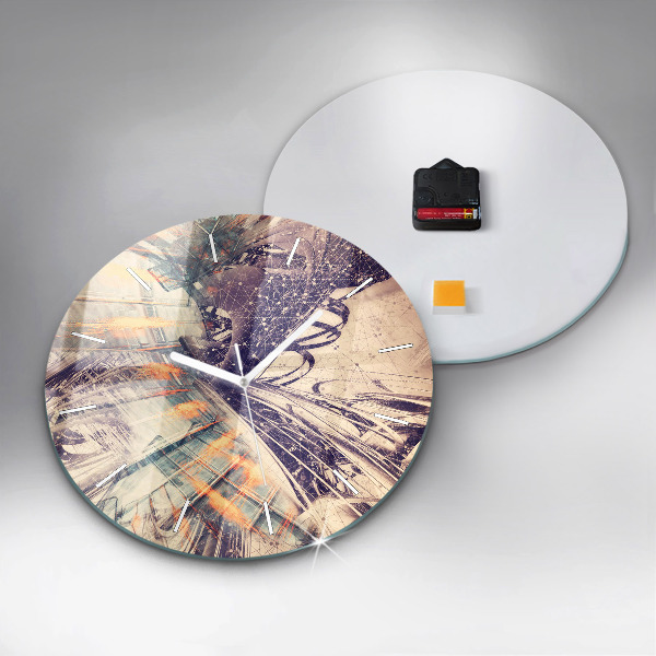Round glass wall clock Abstract mechanism