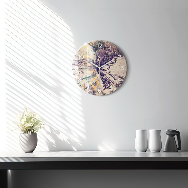Round glass wall clock Abstract mechanism