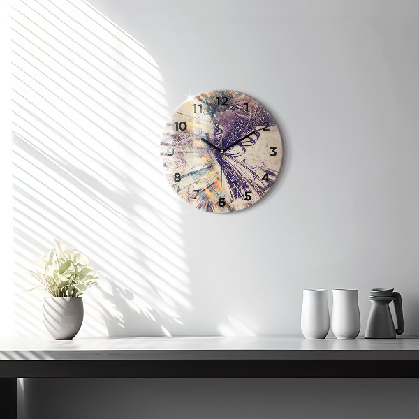 Round glass wall clock Abstract mechanism
