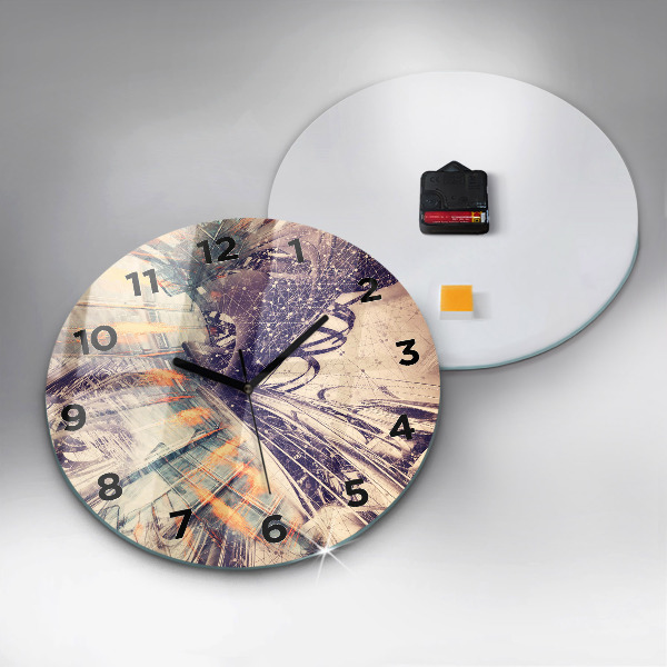 Round glass wall clock Abstract mechanism