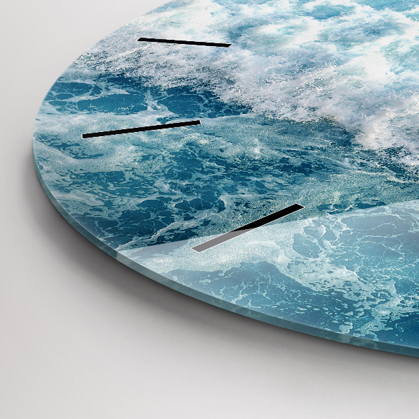 Round glass wall clock Sea waves