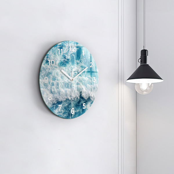 Round glass wall clock Sea waves