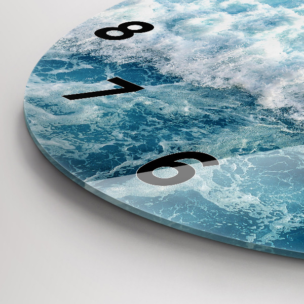 Round glass wall clock Sea waves