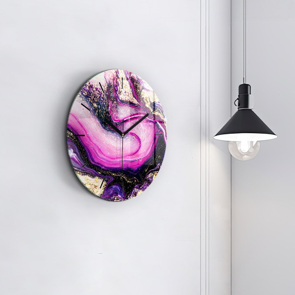 Round glass wall clock Abstract marble