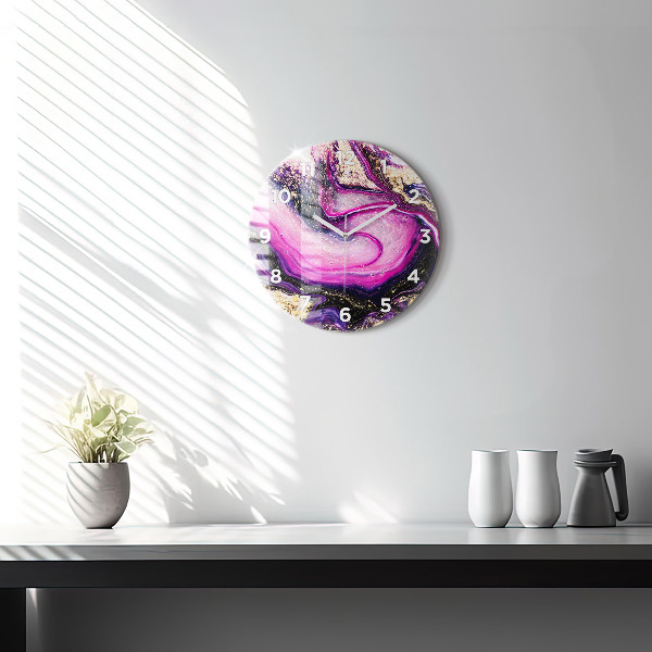 Round glass wall clock Abstract marble