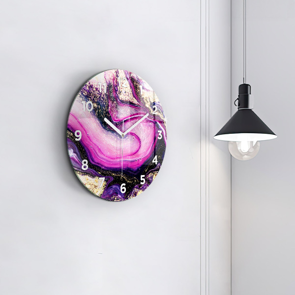 Round glass wall clock Abstract marble