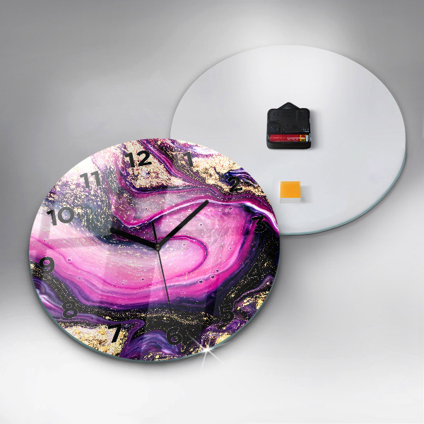 Round glass wall clock Abstract marble
