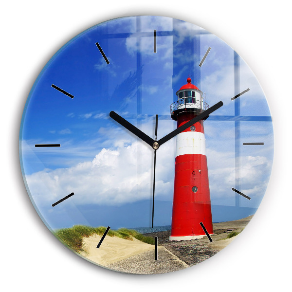 Round glass wall clock Lighthouse