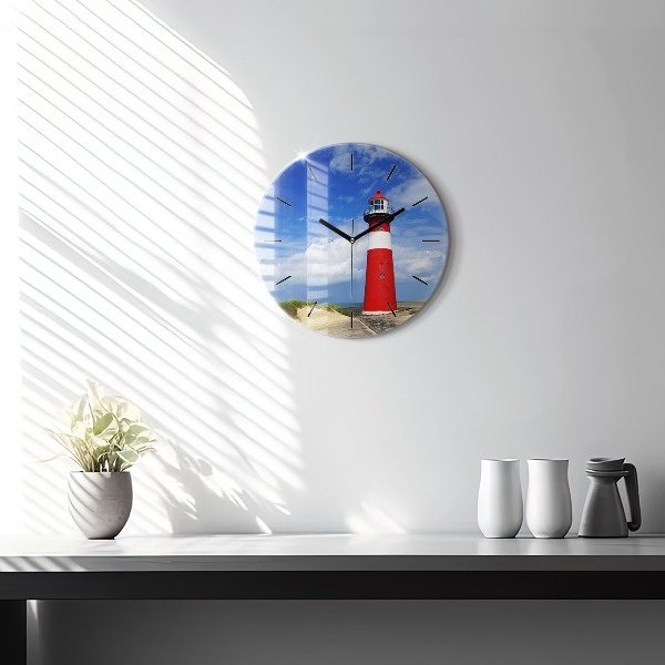 Round glass wall clock Lighthouse