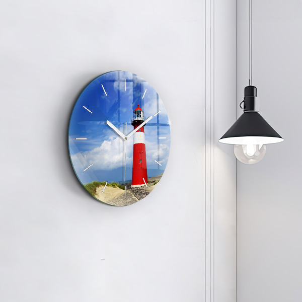 Round glass wall clock Lighthouse