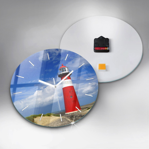 Round glass wall clock Lighthouse