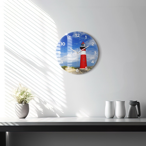 Round glass wall clock Lighthouse