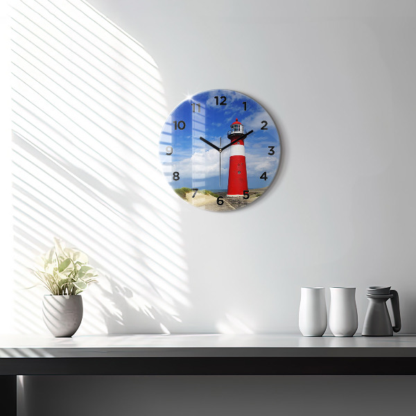 Round glass wall clock Lighthouse