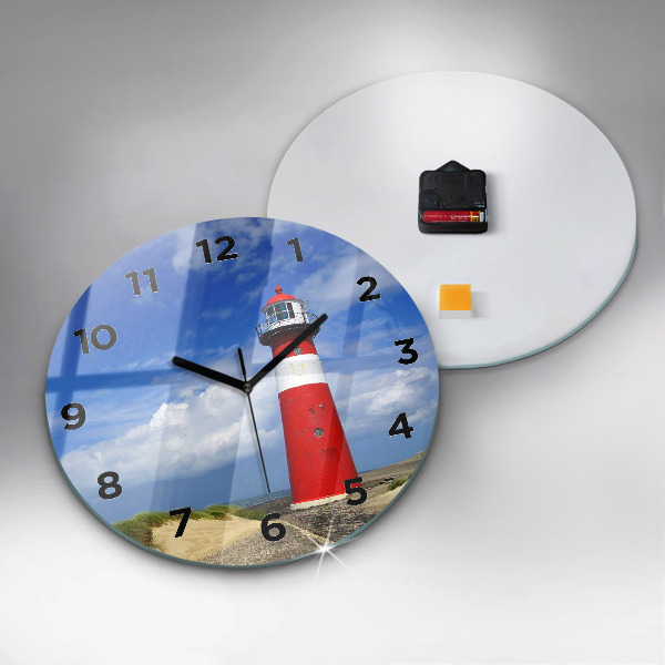 Round glass wall clock Lighthouse