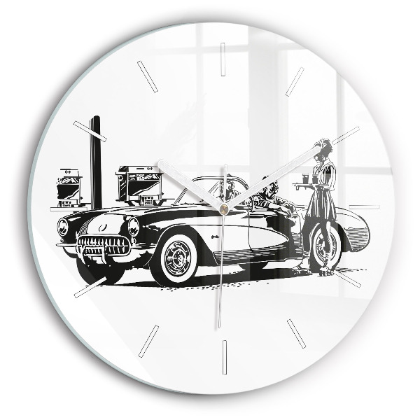 Round glass wall clock Retro Illustration