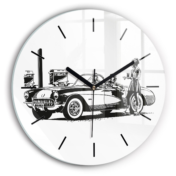 Round glass wall clock Retro Illustration