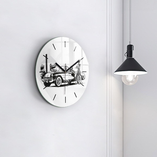 Round glass wall clock Retro Illustration