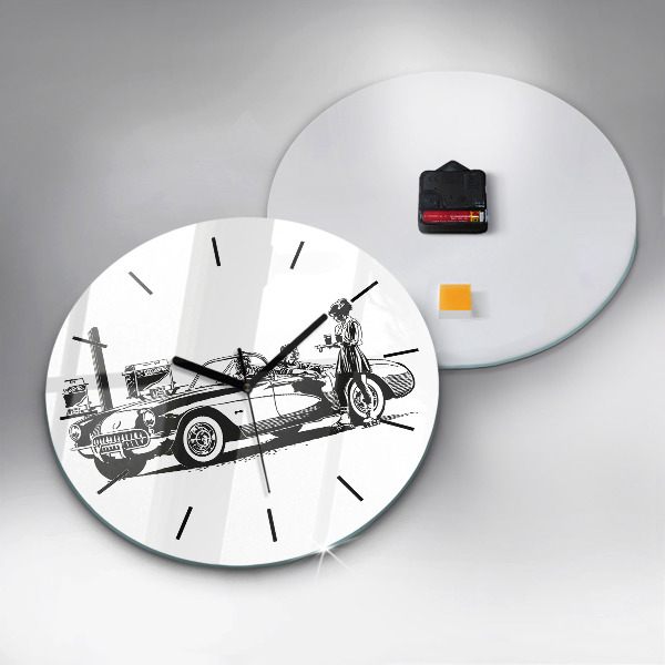 Round glass wall clock Retro Illustration