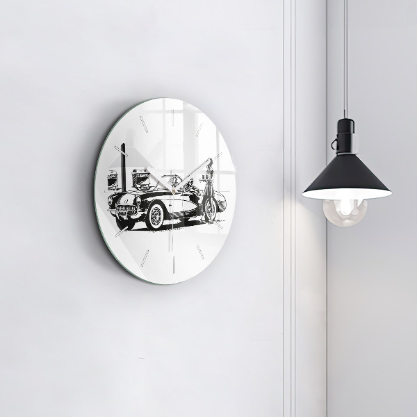 Round glass wall clock Retro Illustration