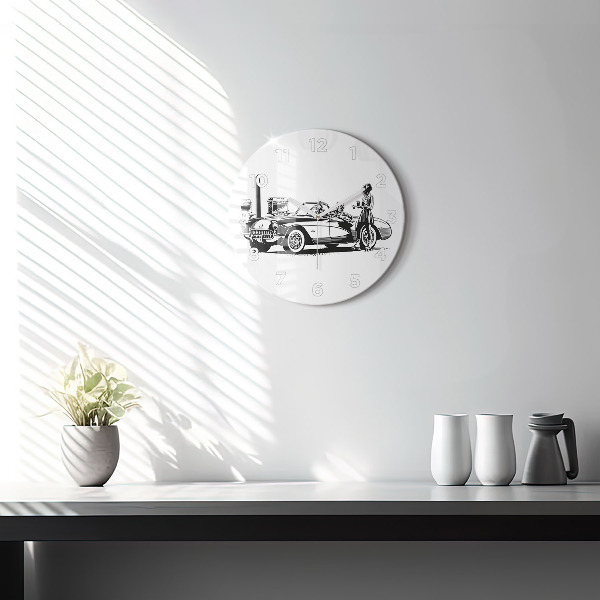 Round glass wall clock Retro Illustration