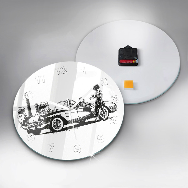 Round glass wall clock Retro Illustration