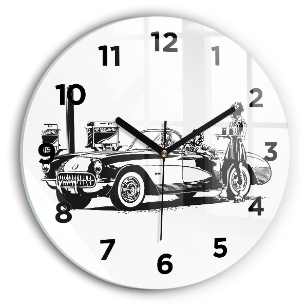 Round glass wall clock Retro Illustration