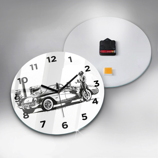 Round glass wall clock Retro Illustration