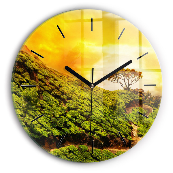 Round glass wall clock Tea Hill