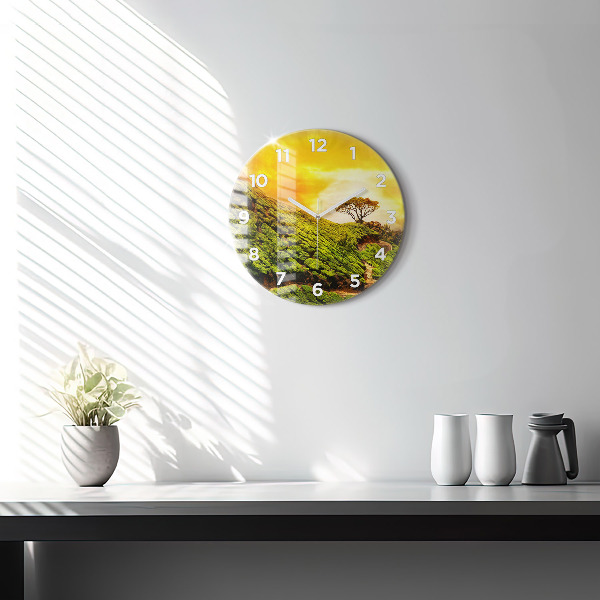 Round glass wall clock Tea Hill