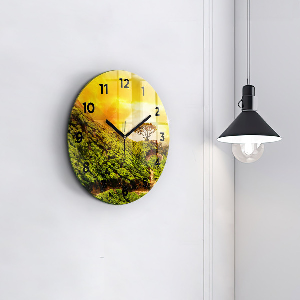 Round glass wall clock Tea Hill