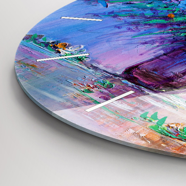 Round glass wall clock Flowers in a vase