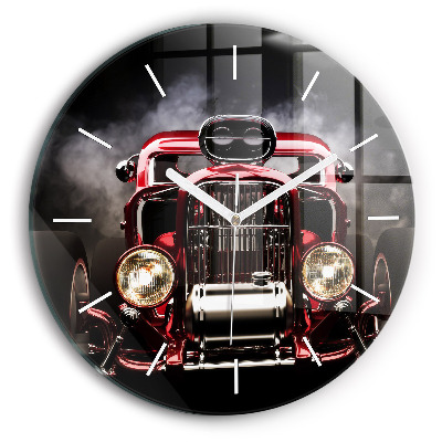 Round glass wall clock Old vintage car