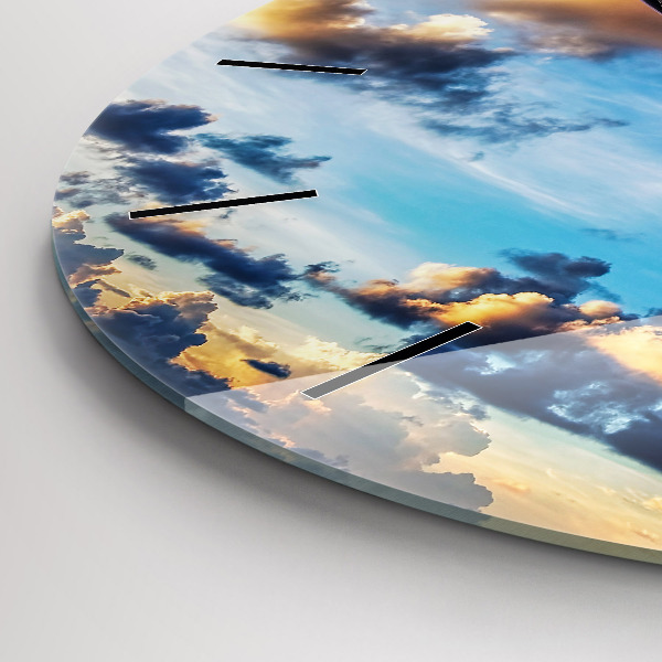 Round glass wall clock Airplane in the clouds