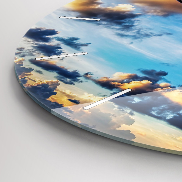 Round glass wall clock Airplane in the clouds
