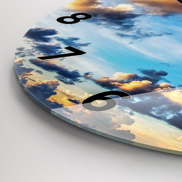 Round glass wall clock Airplane in the clouds