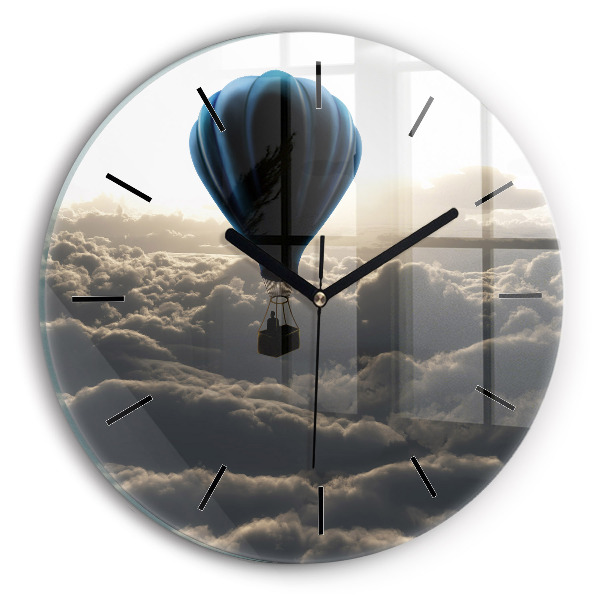 Round glass wall clock Balloon in the sky