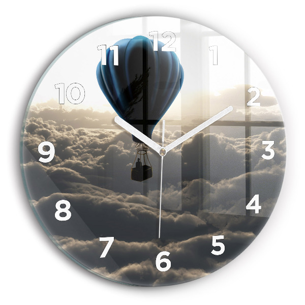 Round glass wall clock Balloon in the sky