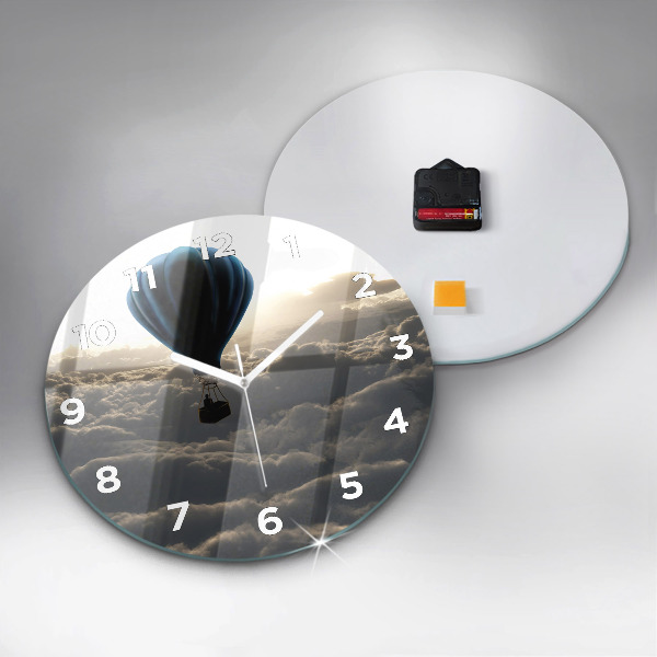 Round glass wall clock Balloon in the sky