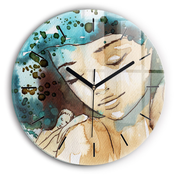 Round glass wall clock Abstraction Woman