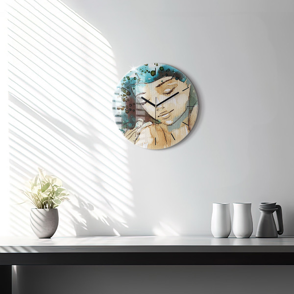 Round glass wall clock Abstraction Woman