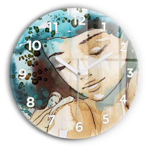 Round glass wall clock Abstraction Woman